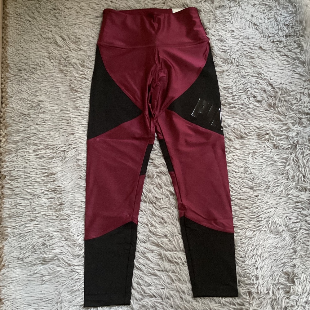 Victoria’s Secret Pink High Waist Ankle Legging Maroon/Black Size S